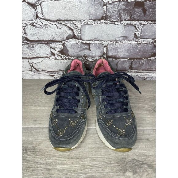 Blumarine Blue Suede Gold Embellished Lace Up Sneakers Women’s Sz 36.5EU/6M US - Picture 16 of 16